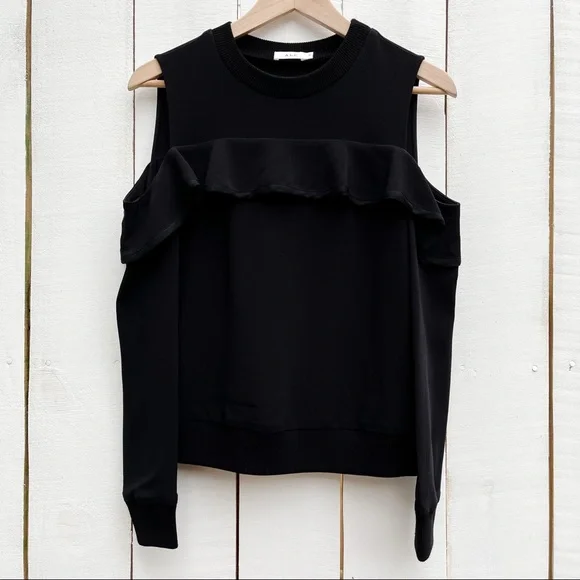A.L.C. Lindsey Ruffle Cold Shoulder Top Black Women’s 0 - Picture 8 of 16